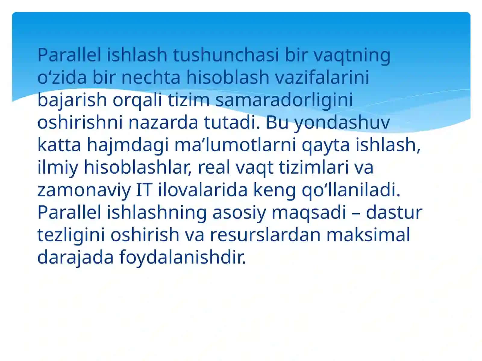 Parallel ishlash modellari va amdal qonuni 4