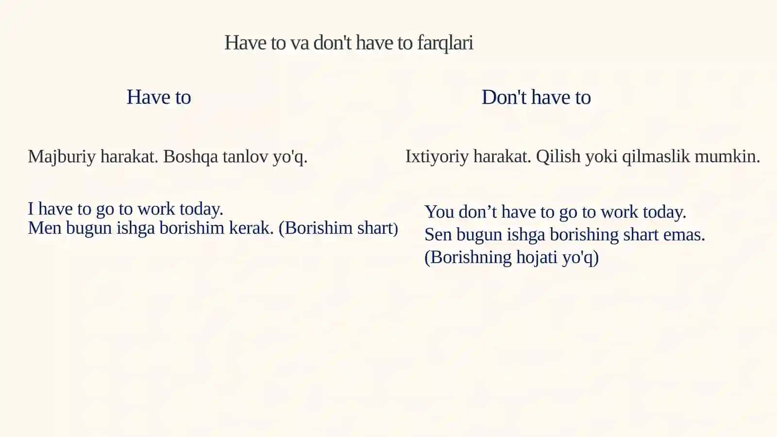 Modal fe'llar: Have to va don't have to 4