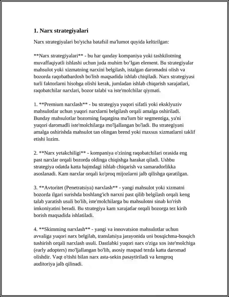 Narx strategiyalari 4