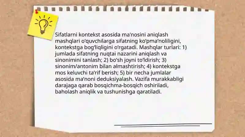Sifat so'z turkumini o'rganishdagi leksik semantik mashqlar 4