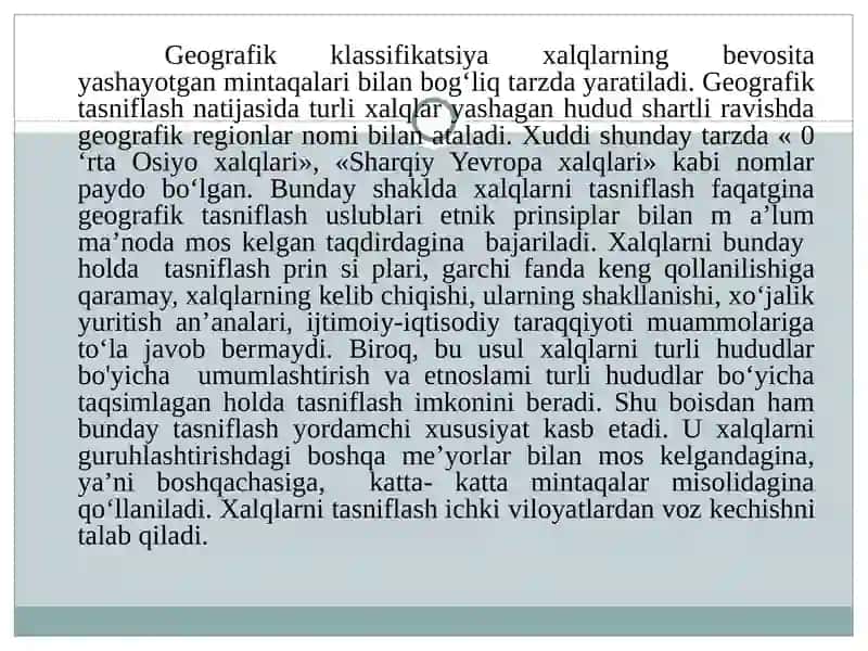 DUNYO XALQLARINING GEOGRAFIK KLASSIFIKATSIYASI 4