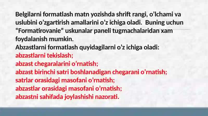 Matn muharririda hujjatlarni formatlash 4