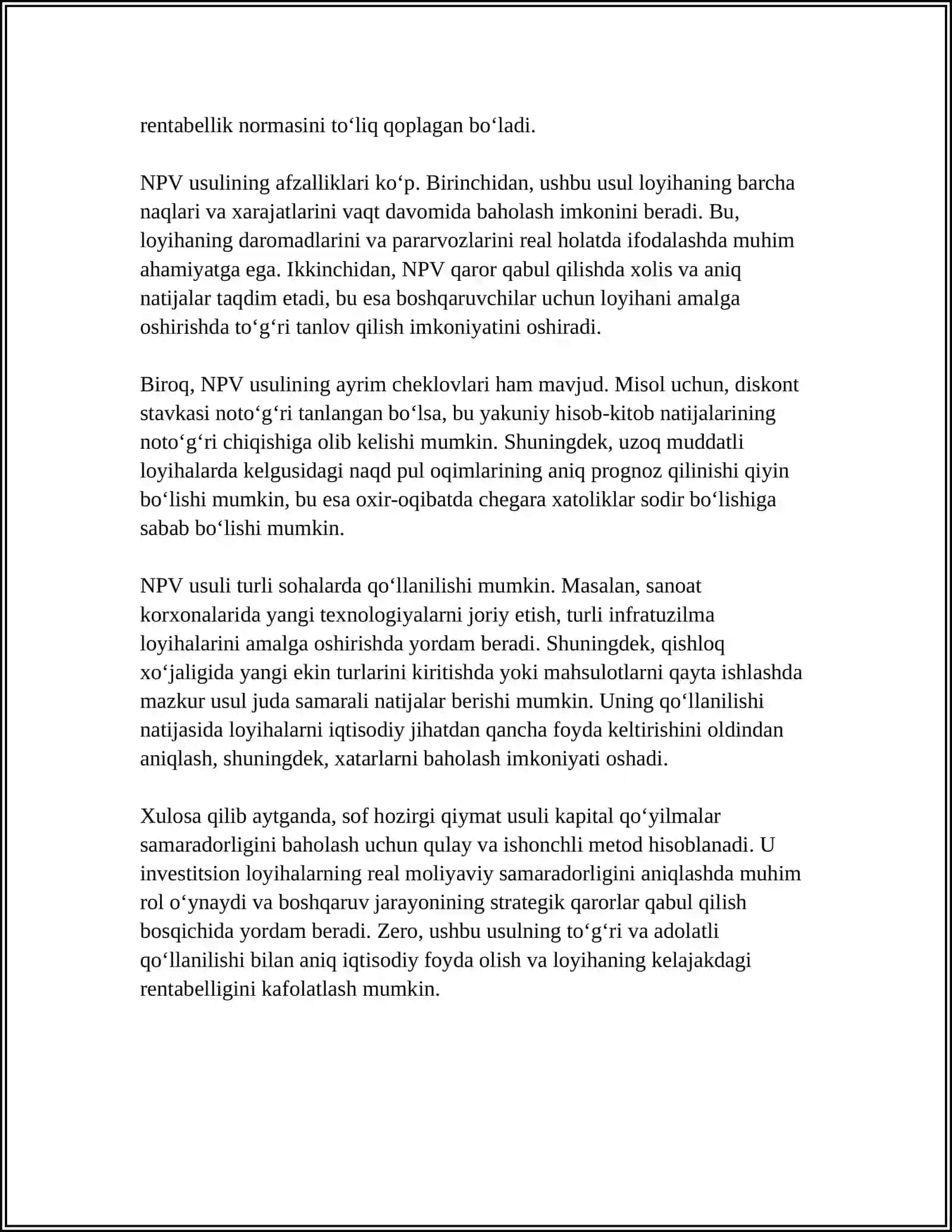 Kapital qo'yilmalar samaradorligini baholash 4