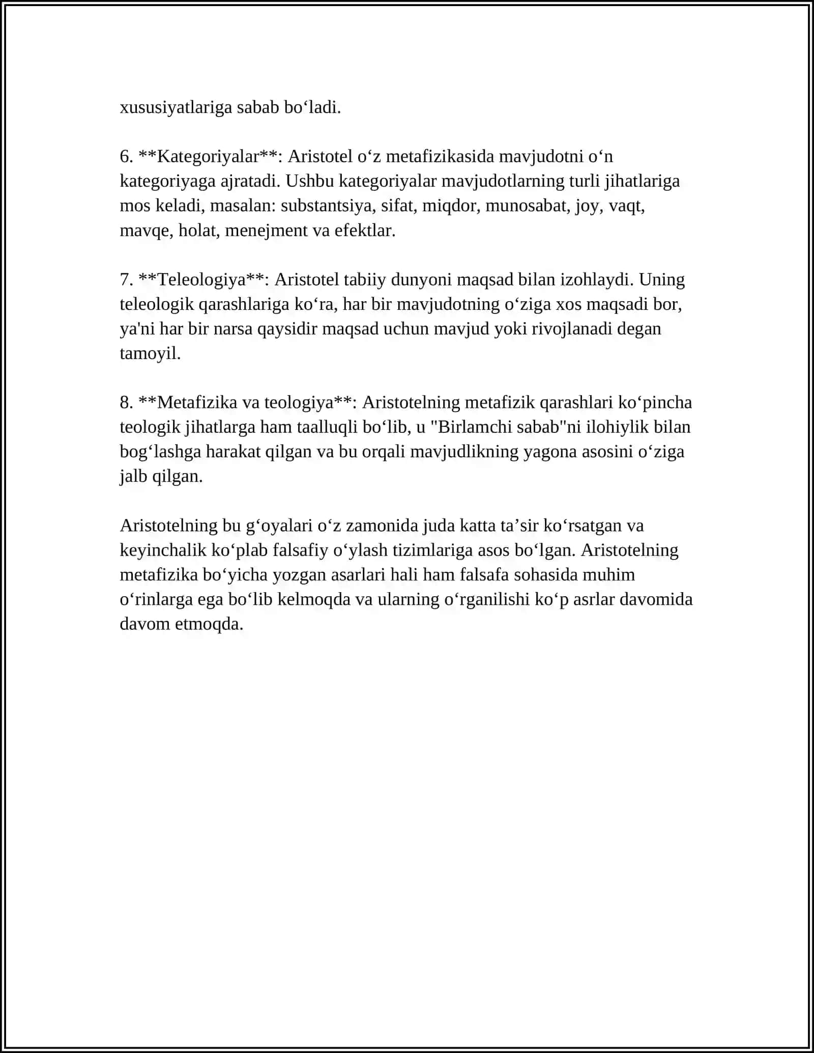 Aristotelning metafizik g‘oyalari 4