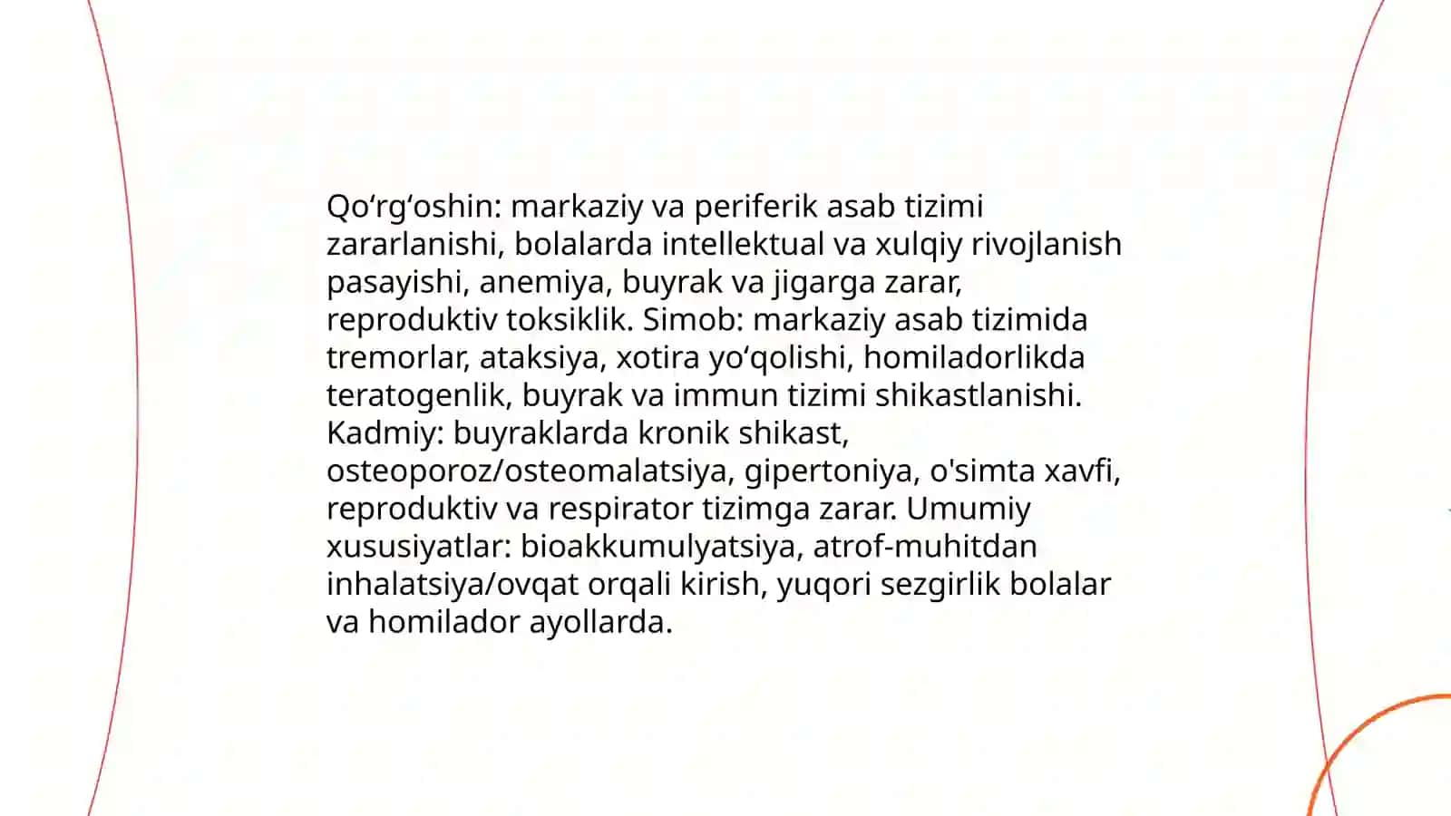 Valeologiyada: Kimyoviy omillar va ekologik toksikantlarning organizimga salbiy tasiri 4