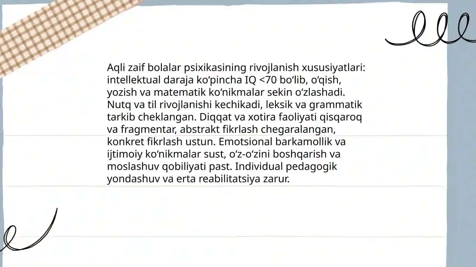 Aqli zaif bolalar psixologiyasi fanidan 4
