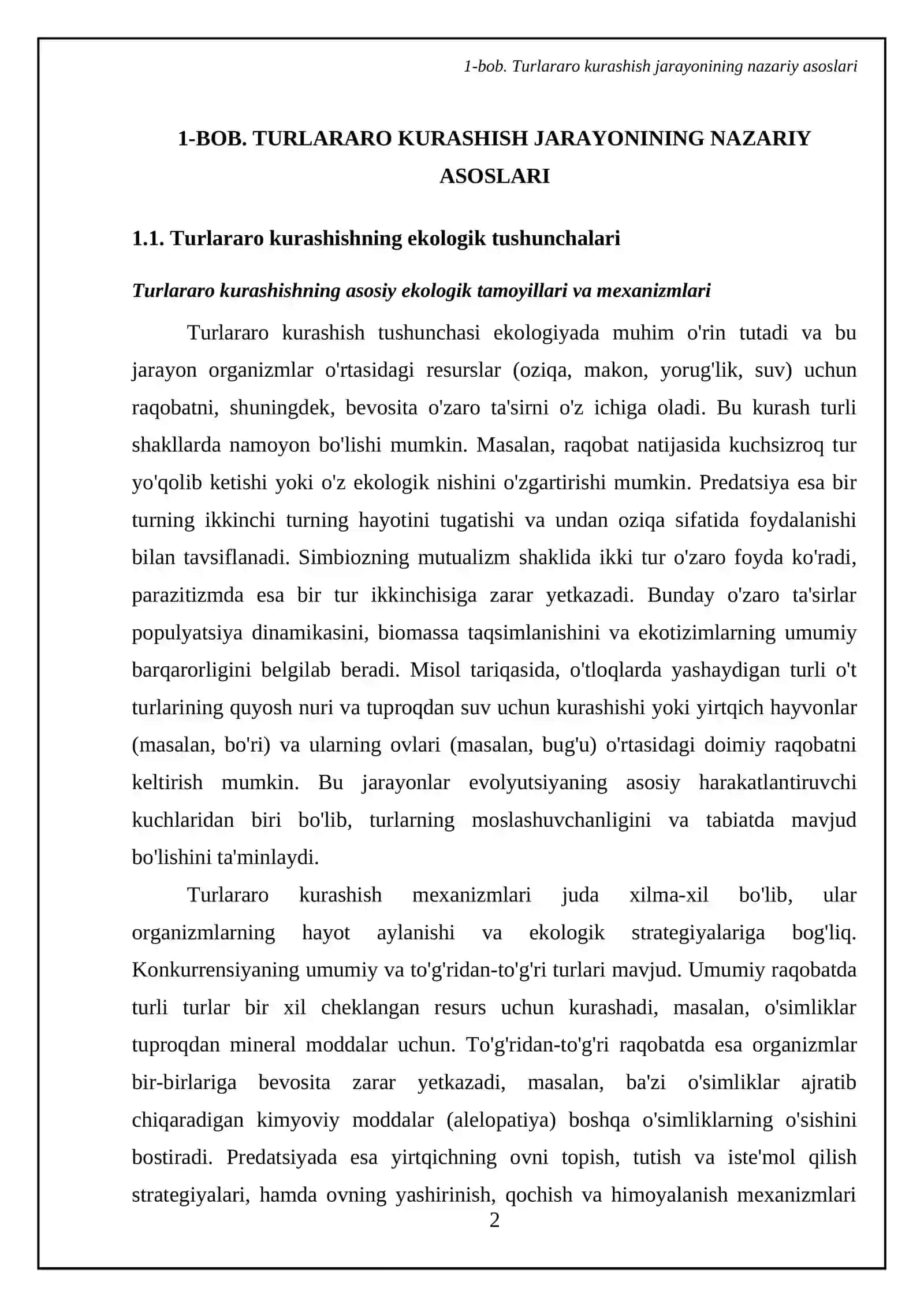 Turlar aro kurashish jarayonini modellashtirish usullari 4