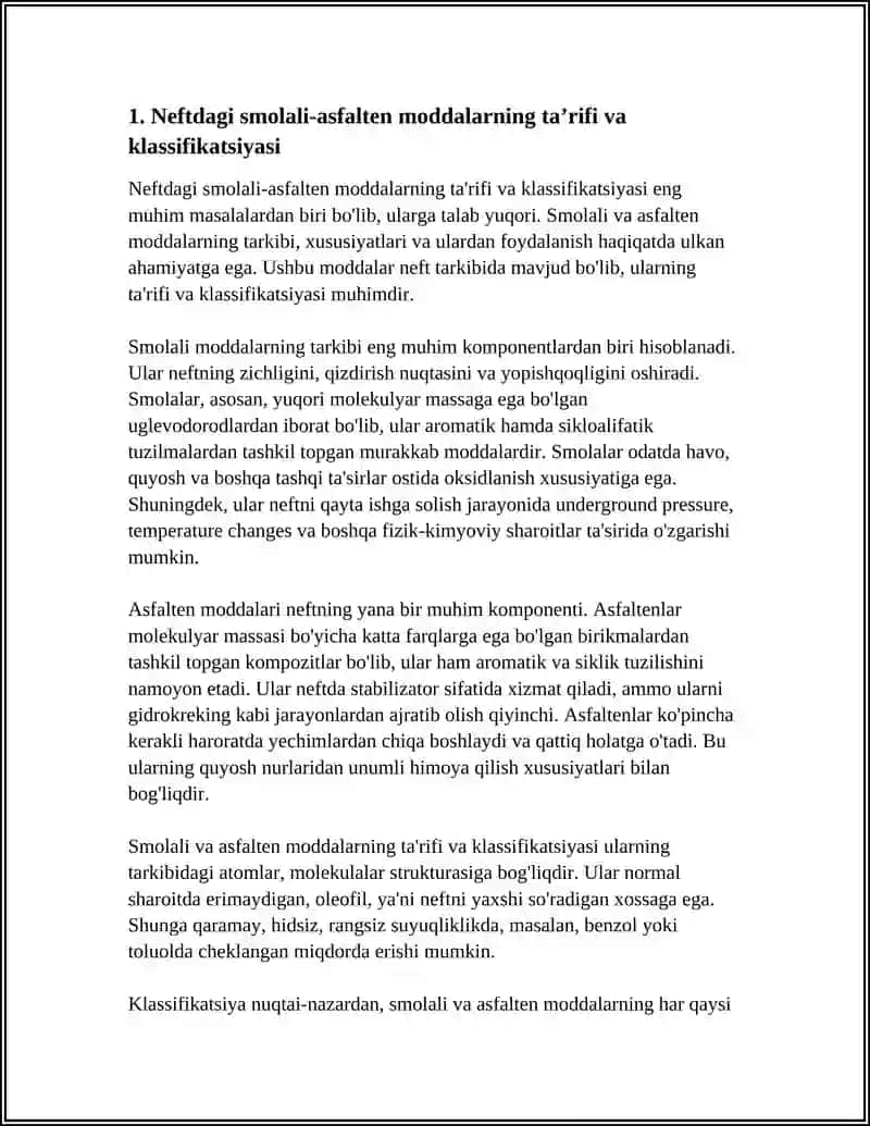 NEFT TARKIBIDAGI SMOLALI-ASFALTEN MODDALAR MIQDORINI ANIQLASH 4