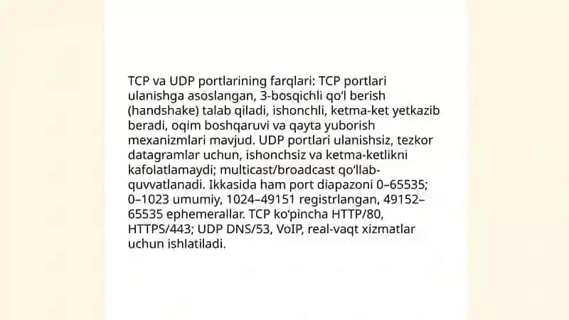 Portlar tushunchasi va socket dasturlash asoslari 4
