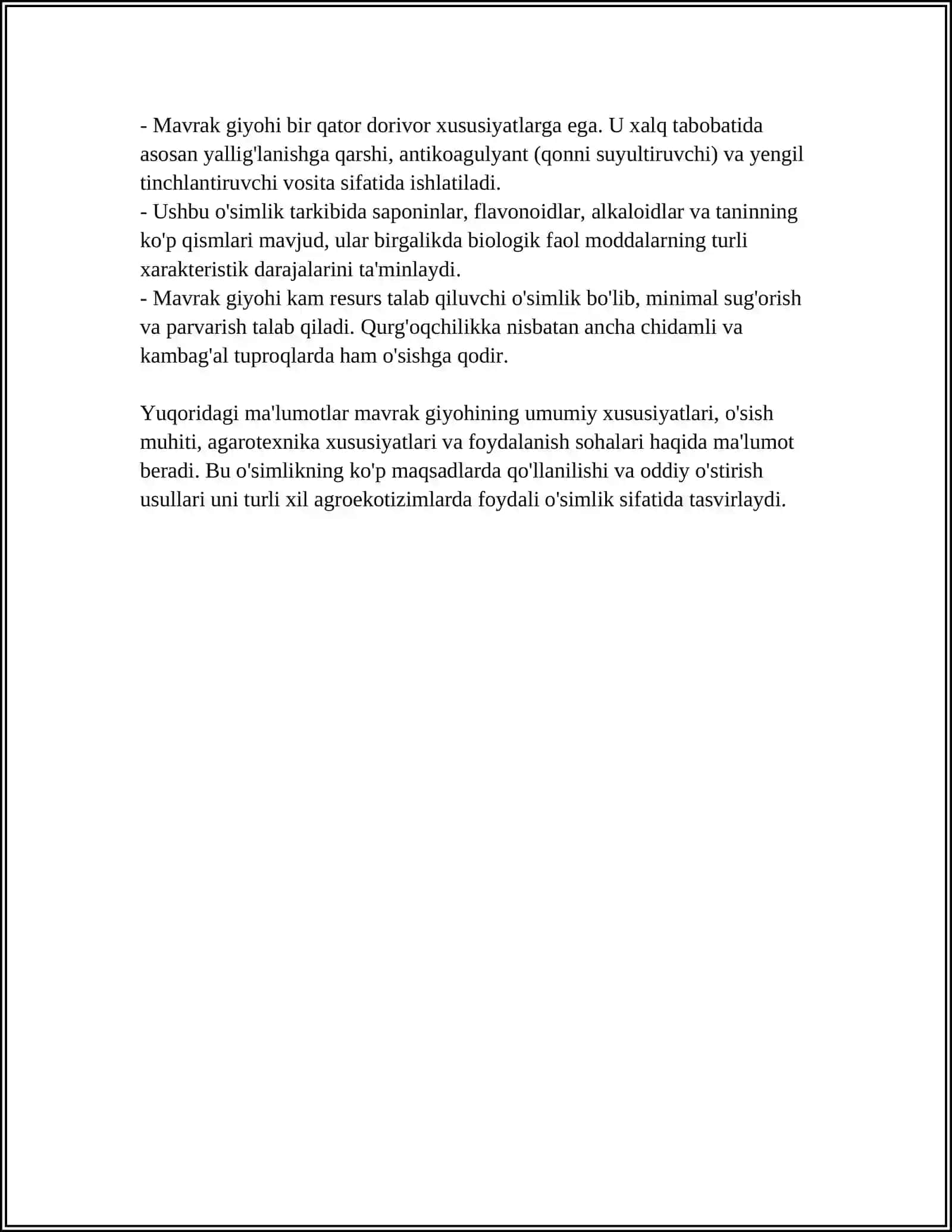MAVRAK GIYOHI XUSUSIYATLARI 4