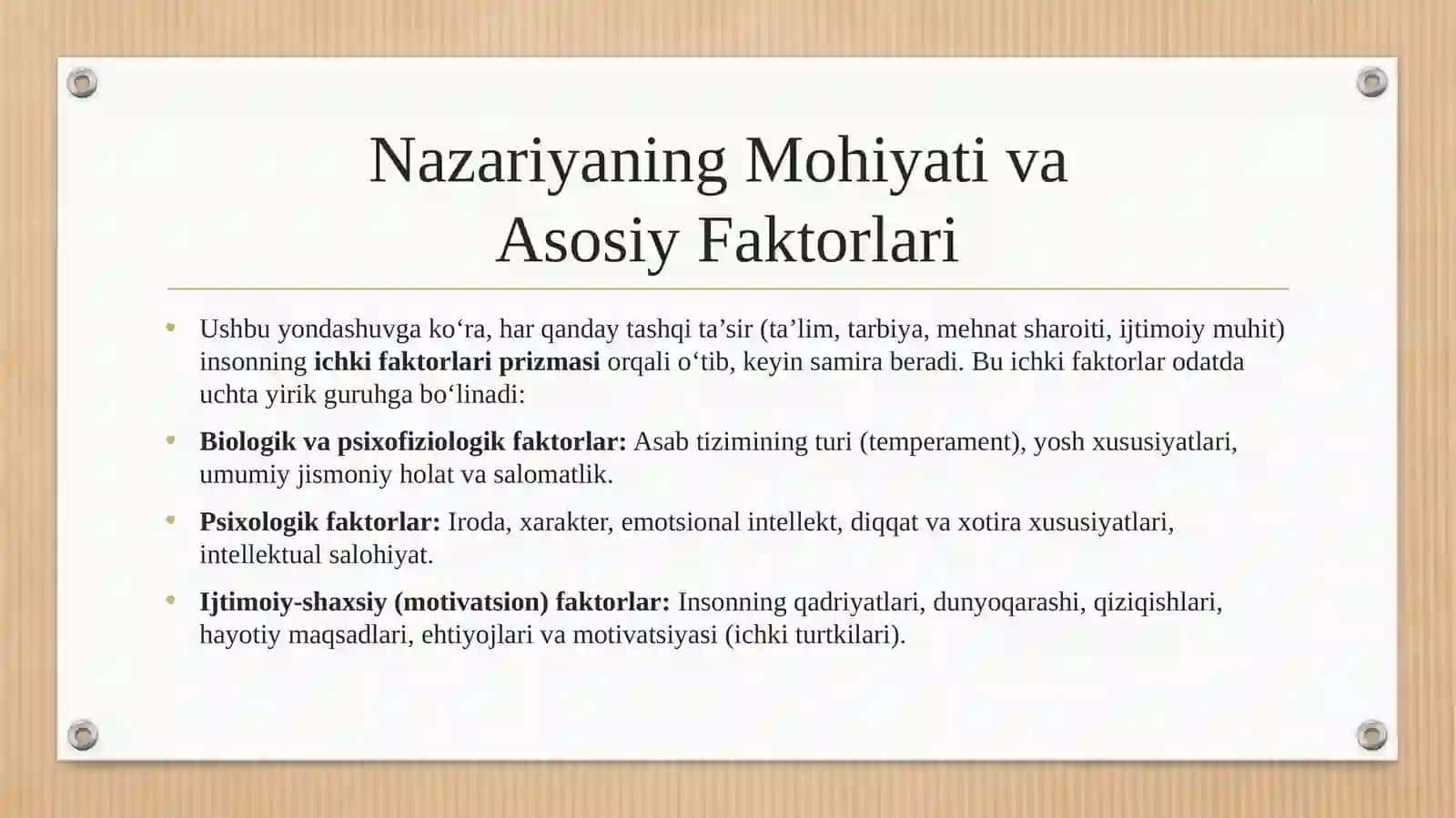 Shaxsiy faktorli yondashuv nazariyasi 4