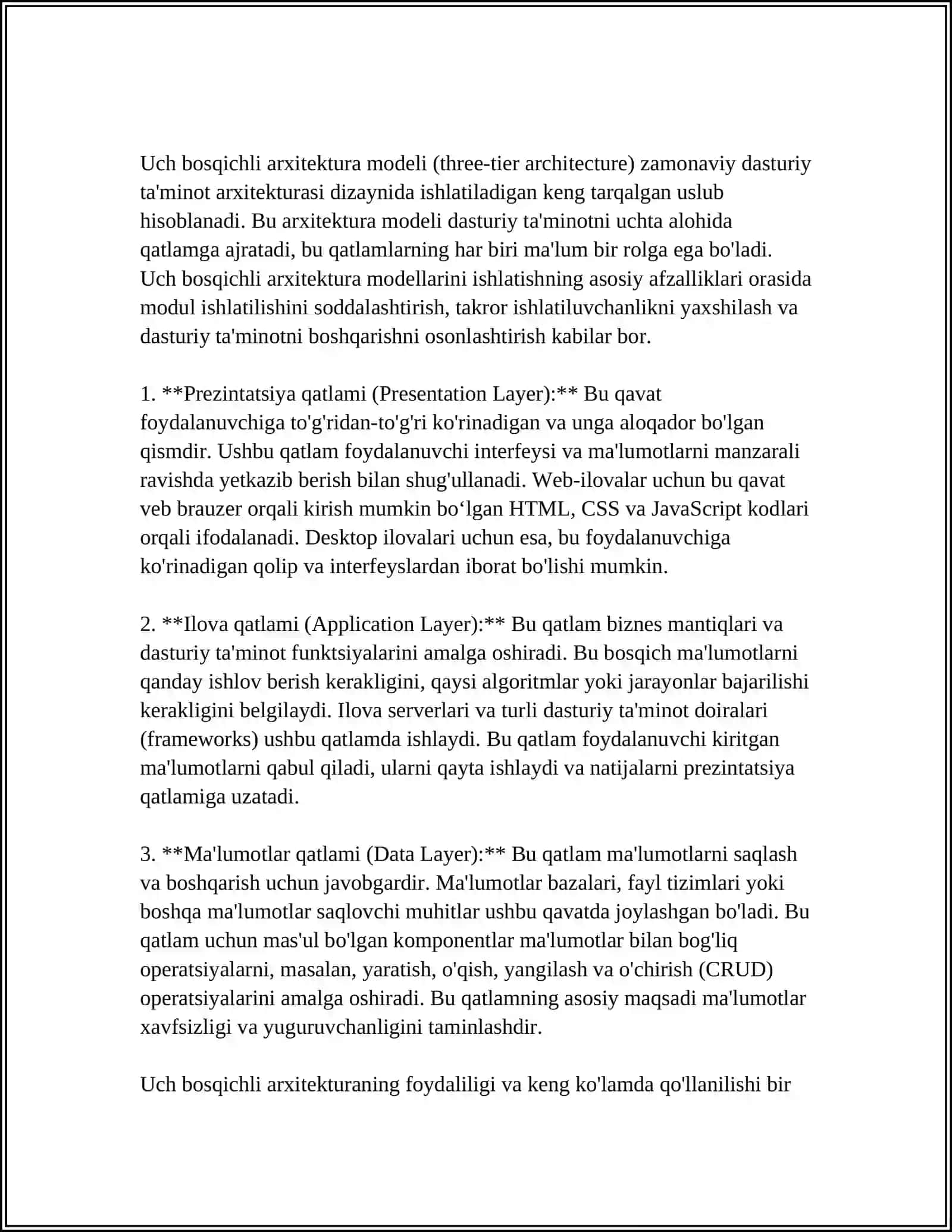 MA’LUMOT BAZASINING ARXITEKTURASI VA UCH BOSQICHLI ARXITEKTURA 4