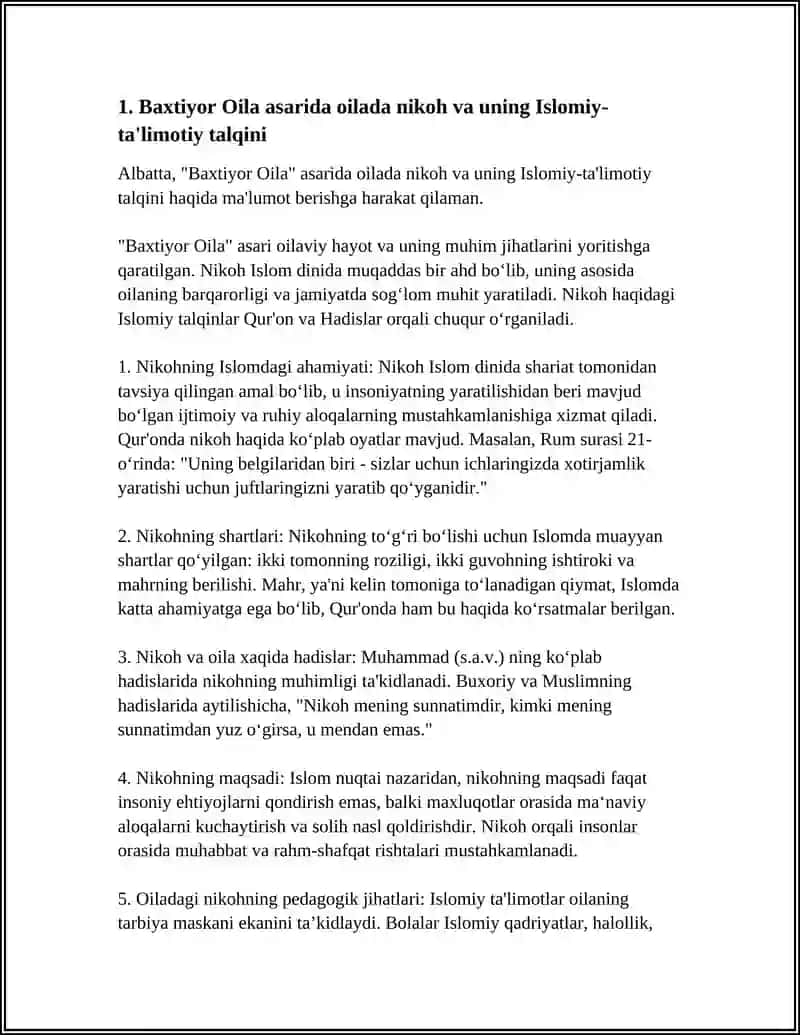 "Baxtiyor Oila" asarida islam qadriyatlari 4