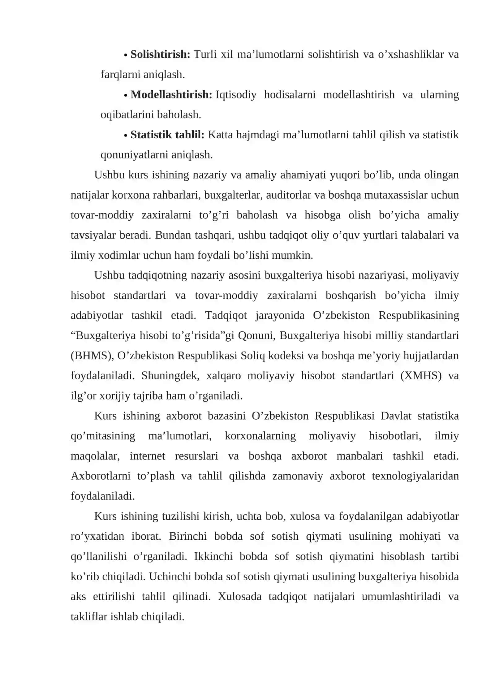 SOF SOTISH QIYMATI USULI 4