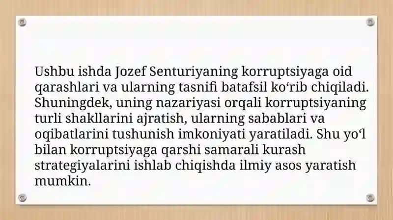 Jozef Senturiyaning korruptsiyaga oid qarashlari tasnifi 4