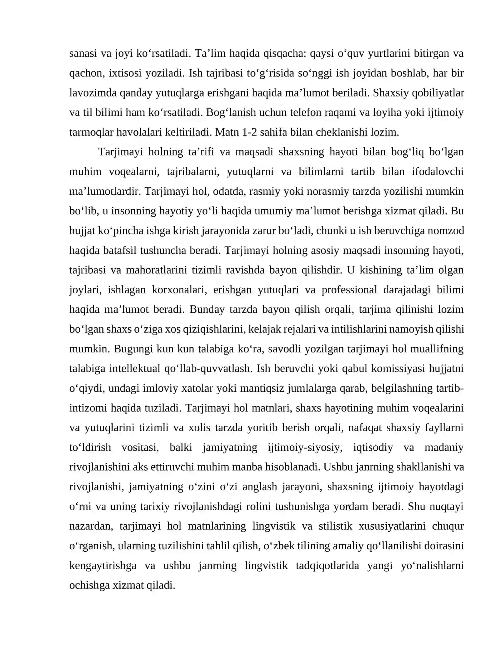 Tarjimayi hol matni va uning tuzilishi 4