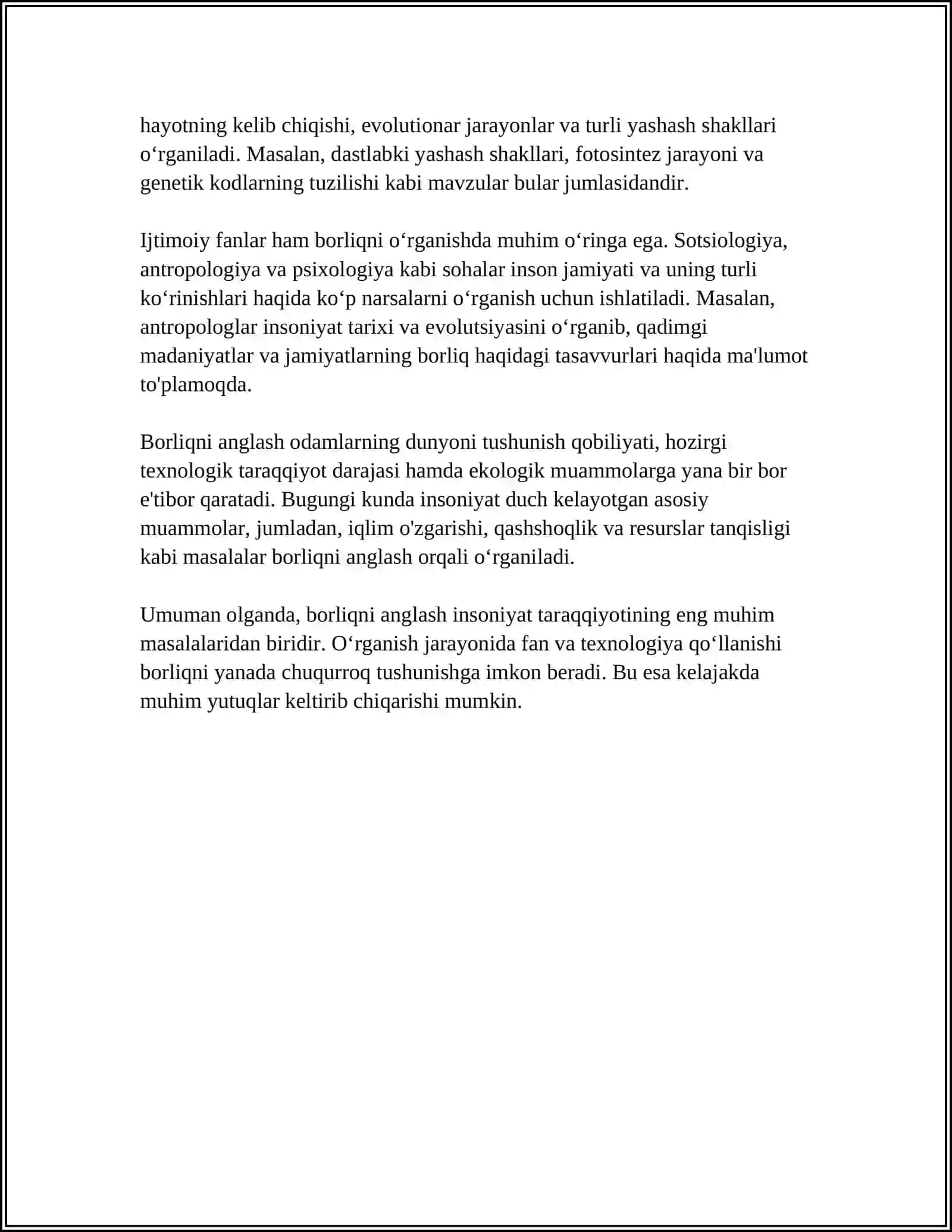 BORLIQ FALSAFASIDAN 20 TA TEST 4