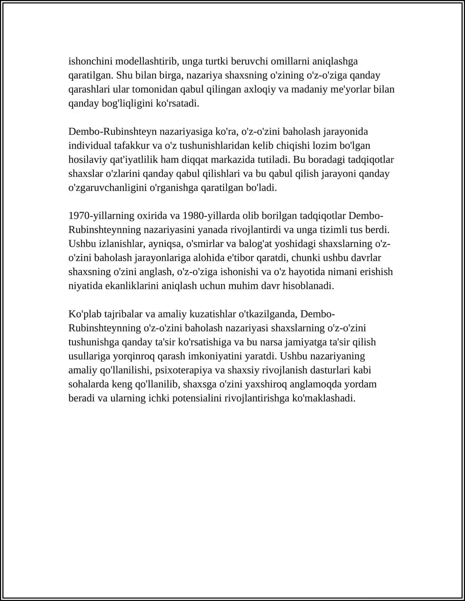 DEMBO RUBINSHTEYNING ÒZ ÒZINI BAXOLASH TADQIQOTI 4
