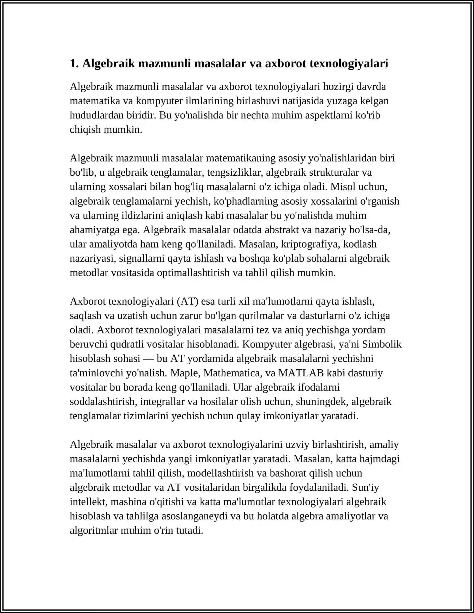 ALGEBRAIK MAZMUNDAGI MASALALAR NI YECHISHNI O‘RGATISH 4