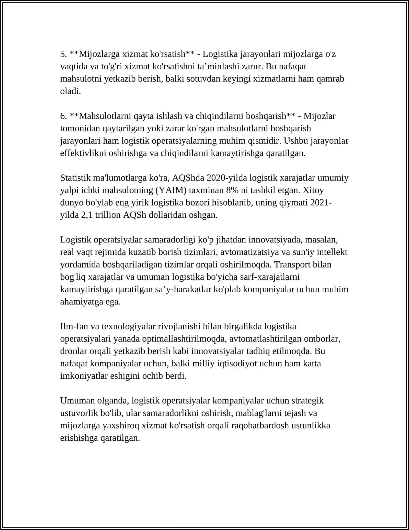 LOGISTIK OPERATSIYALAR VA FUNKSIYALARNING MOHIYATI 4