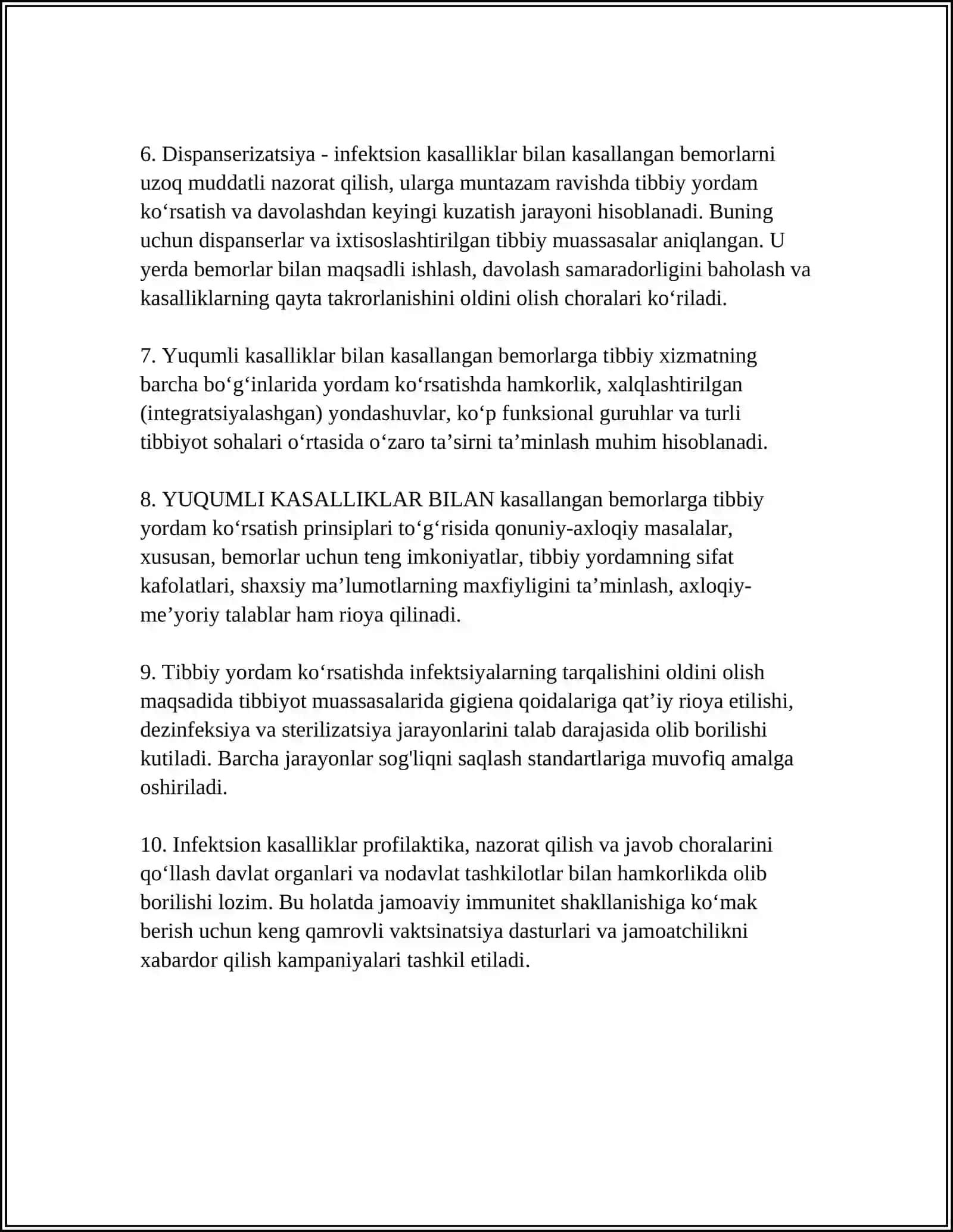 YUQUMLI KASALLIKLAR BILAN KASALLANGAN BEMORLARGA TIBBIY XIZMATNING BARCHA BO'G'INLARIDA YORDAM KO'RSATISH PRINSIPLARI VA DISPANSERIZATSIYA 4