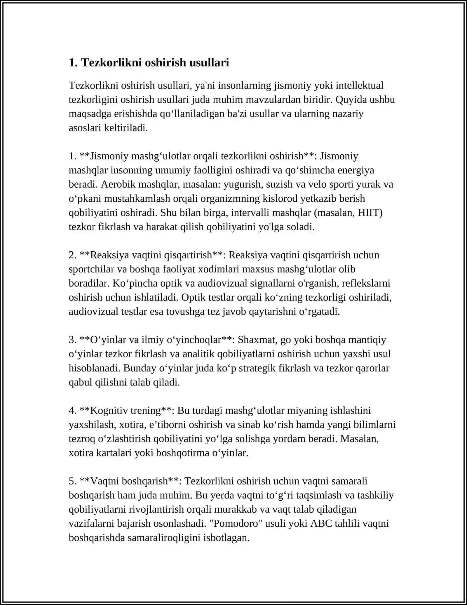 Tezkorlikni oshirish usullari 4