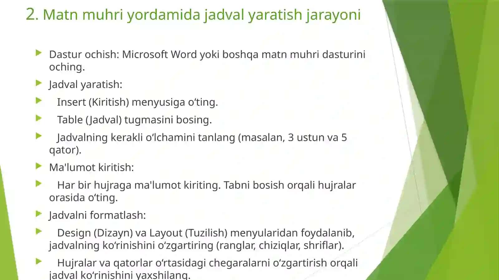 Matn muhri uchun jadval yaratish haqida 4