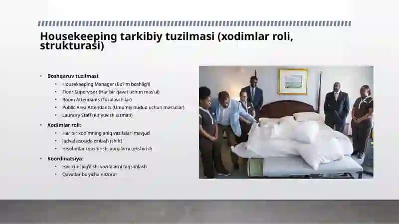 Housekeeping ishi Front-ofis bo’limini Ishlash tartibi 4