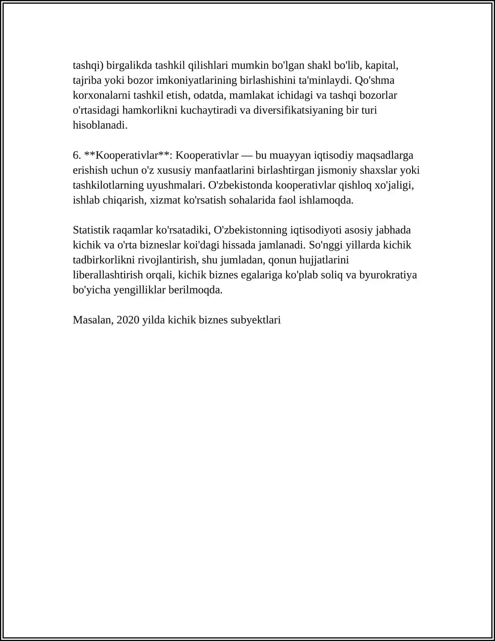 KICHIK BIZNES VA TADBIRKORLIKNING TURLARI HAMDA SHAKILLARI 4