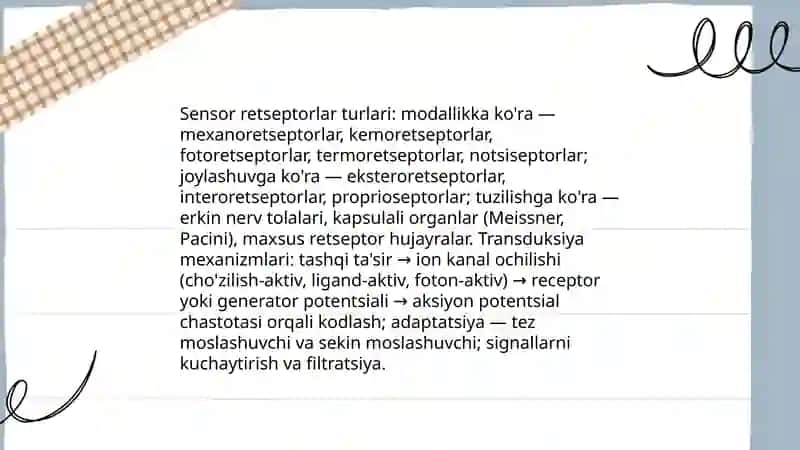 Sensor tizimlar fiziologiyasi 4