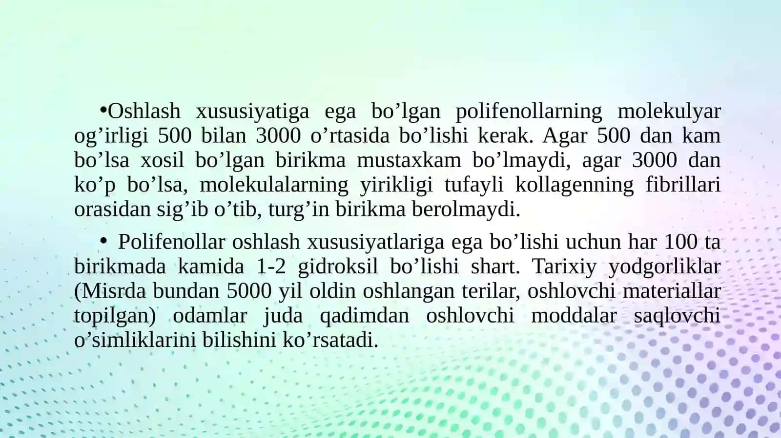 Oshlovchi moddalar bo‘lgano’simliklarxom ashyosini standartlash 4