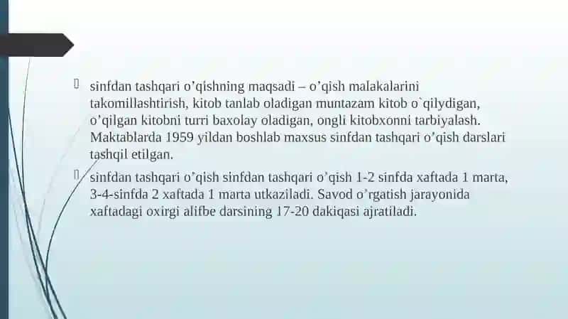 Sinfdantashqario’qish va unitashkiletish 4