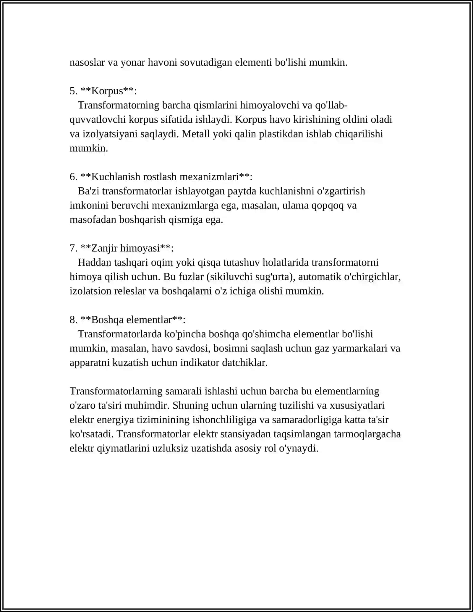 REFERAT Mavzu: TRANSFORMATORLAR 4