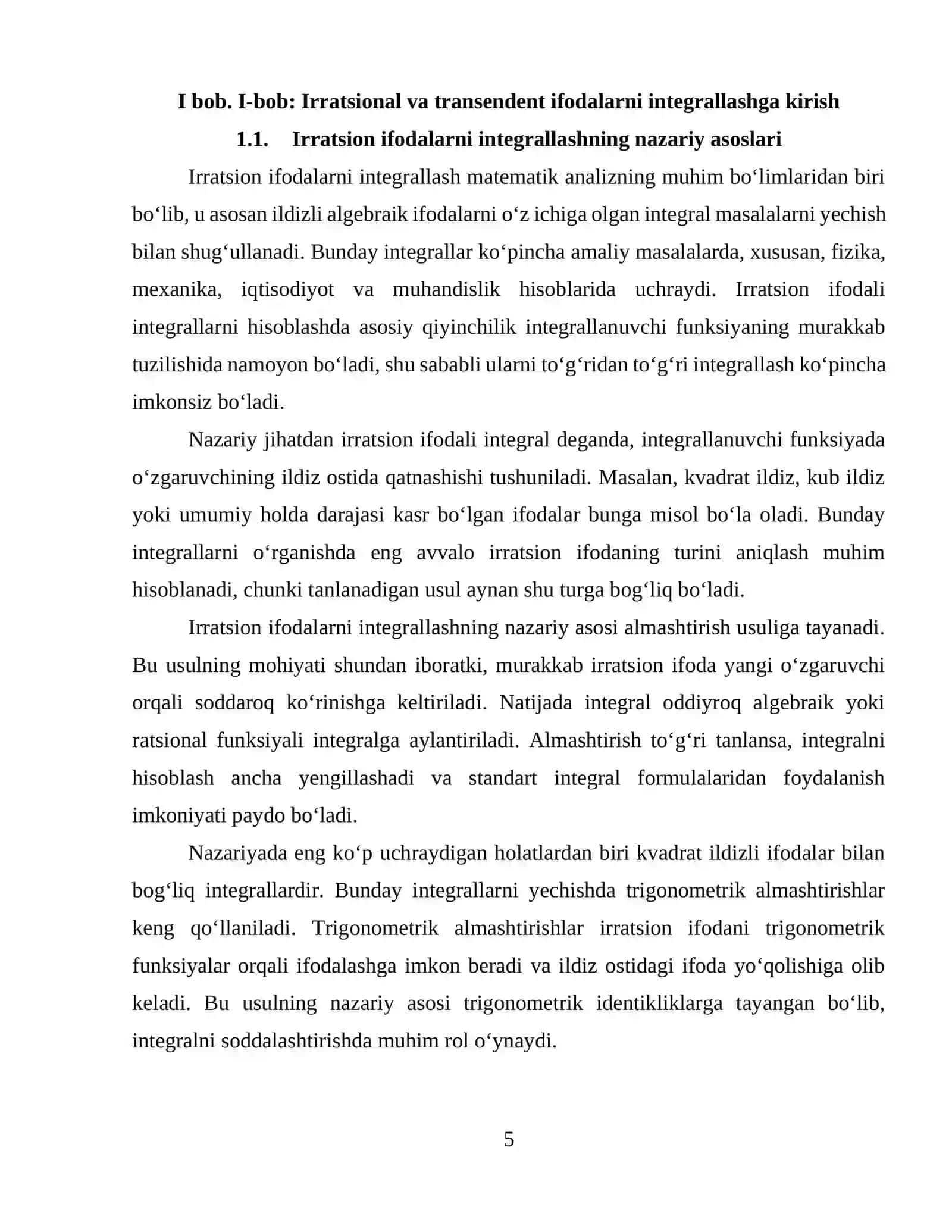 Irratsional va transendent ifodalarni integrallashga (KURS ISHI) 4
