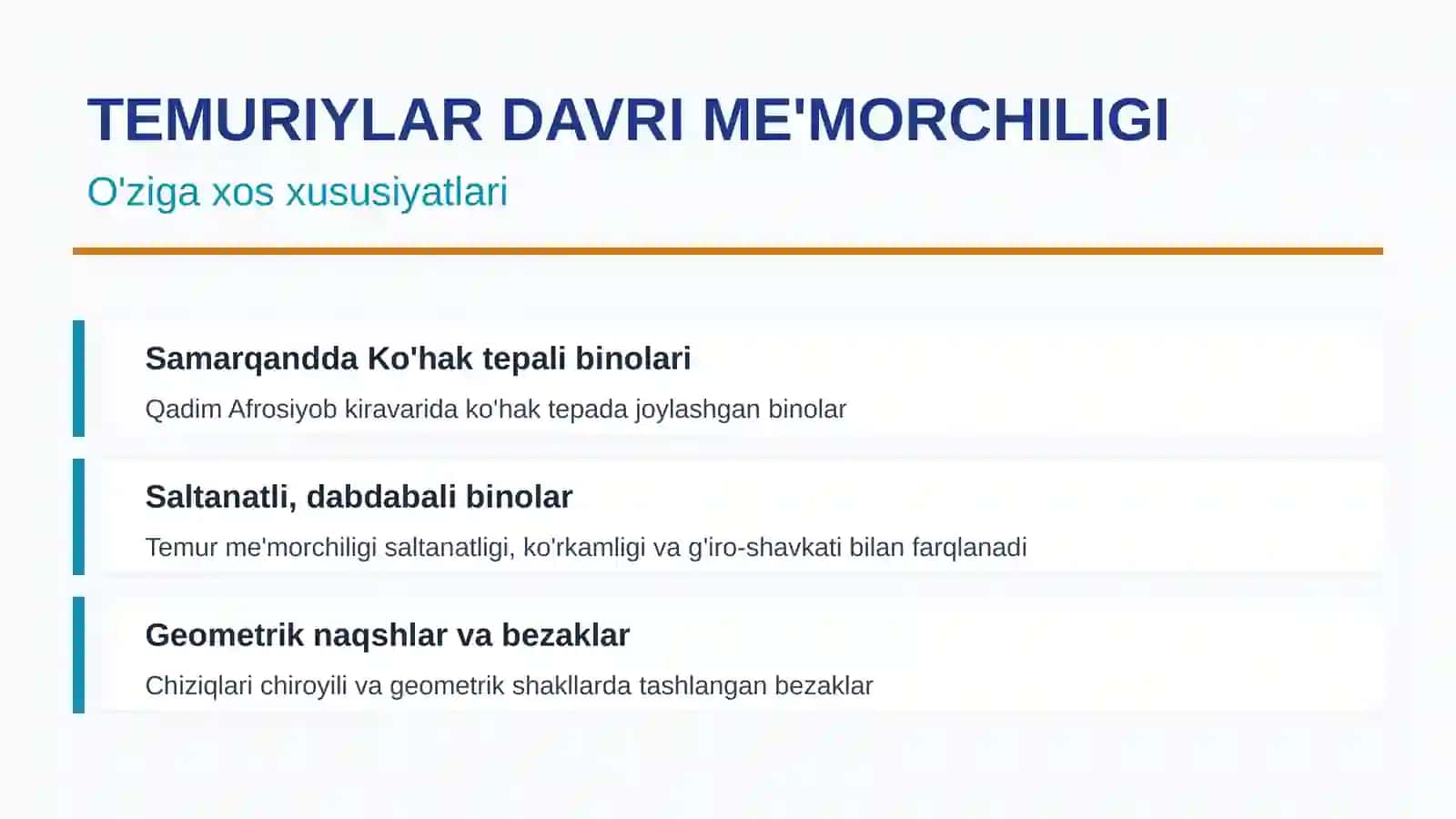 TEMURIYLAR DAVRI ME'MORCHILIGI 4