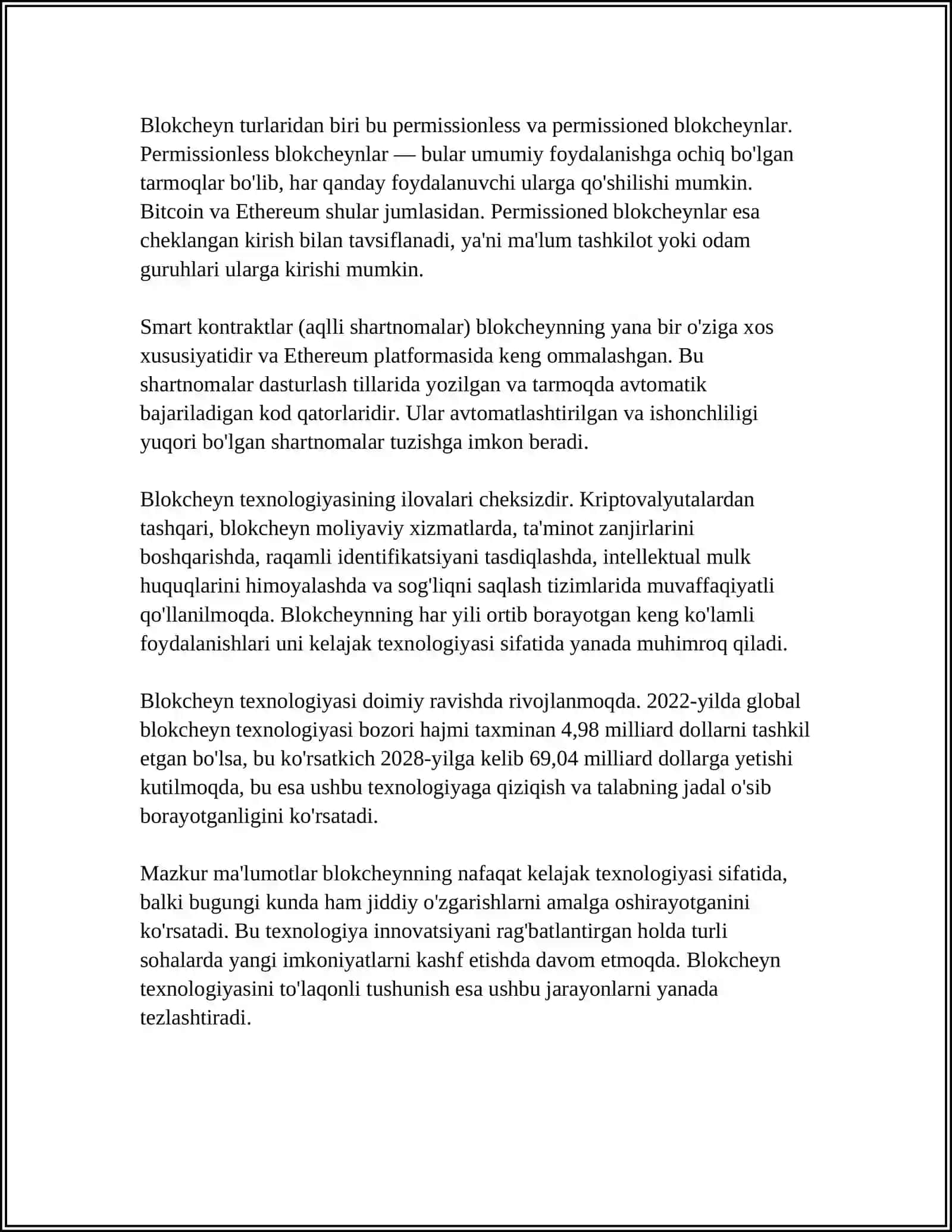 BLOKCHEYN TEXNOLOGIYASI VA UNING QO'LLANILISHI 4