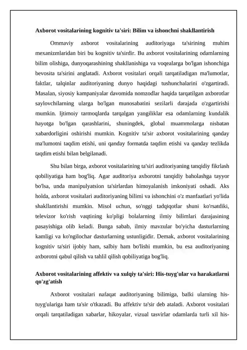 Mavzu: Medianing auditoriyaga ta'siri 4