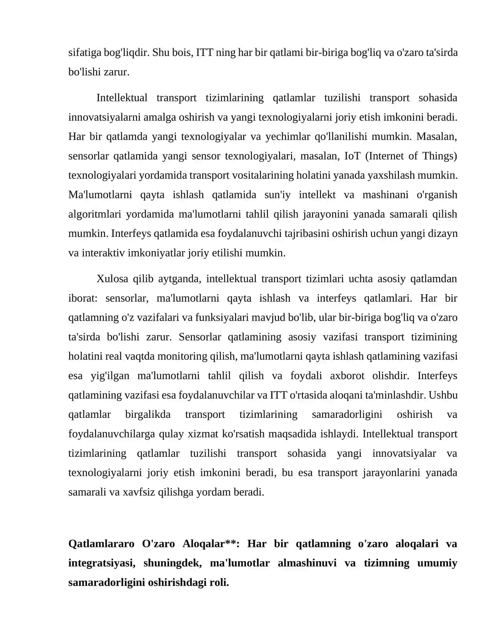 Intellektual transport tizimlari nechta qatlamlardan iborat 4