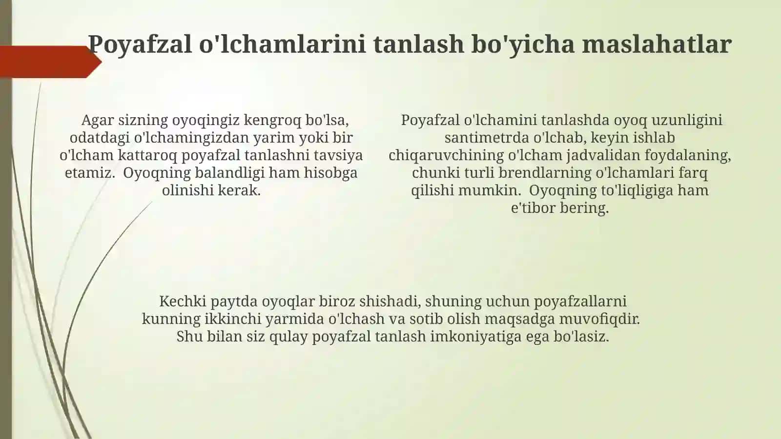 Poyafzal o'lchamlari 4