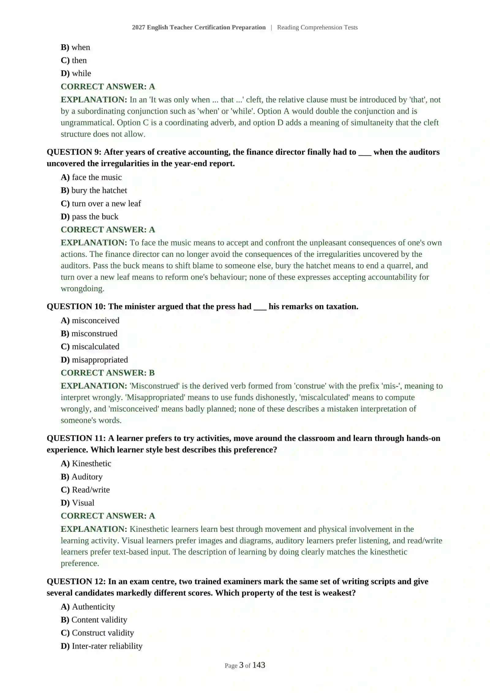 2027 English Teacher Certification Preparation | Reading Comprehension Tests 4