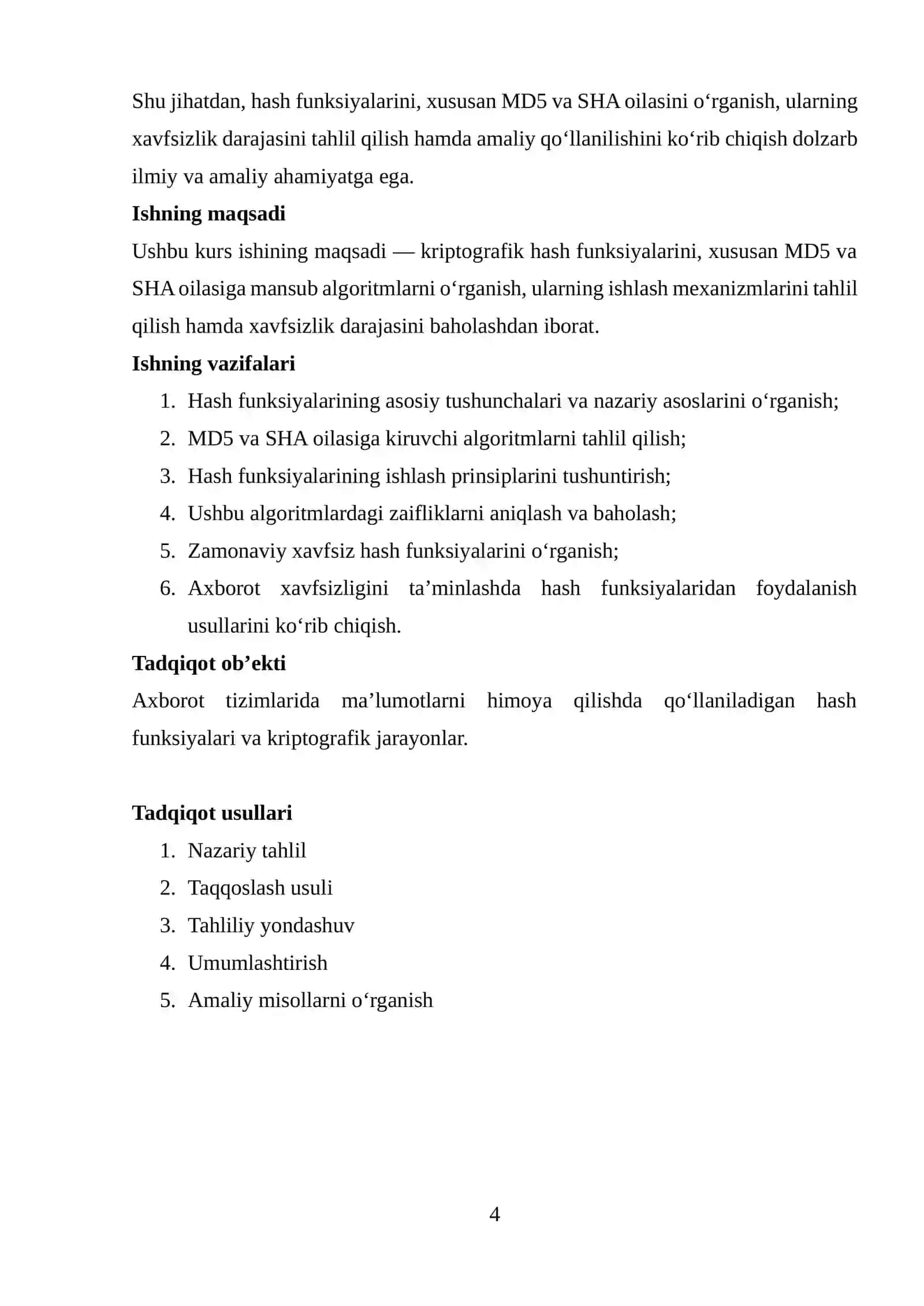 Hash funksiyalari MD5,Sha oilasi va ularning xavfsizligi 4