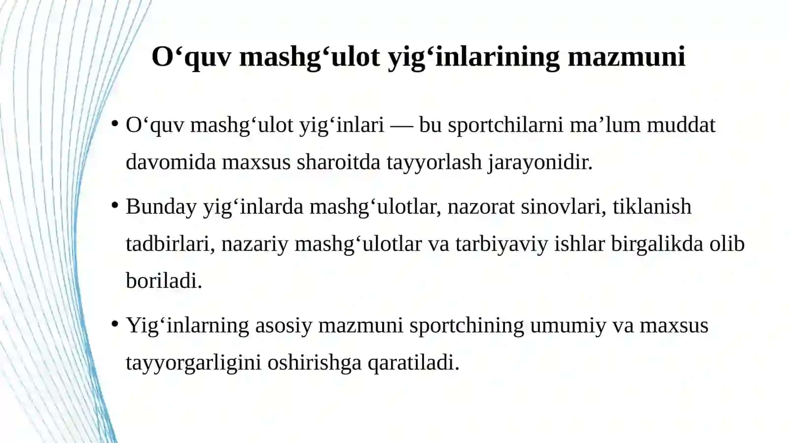 O‘quv mashg‘ulot yig‘inlarini rejalashtirish. 4