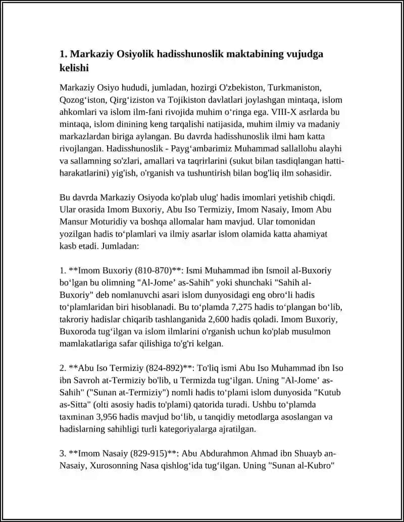 MARKAZIY OSIYOLIK BUYUK HADISSHUNOS OLIMLAR VA ULARNING ISLOM MADANIYATIGA QOʻSHGAN HISSASI 4