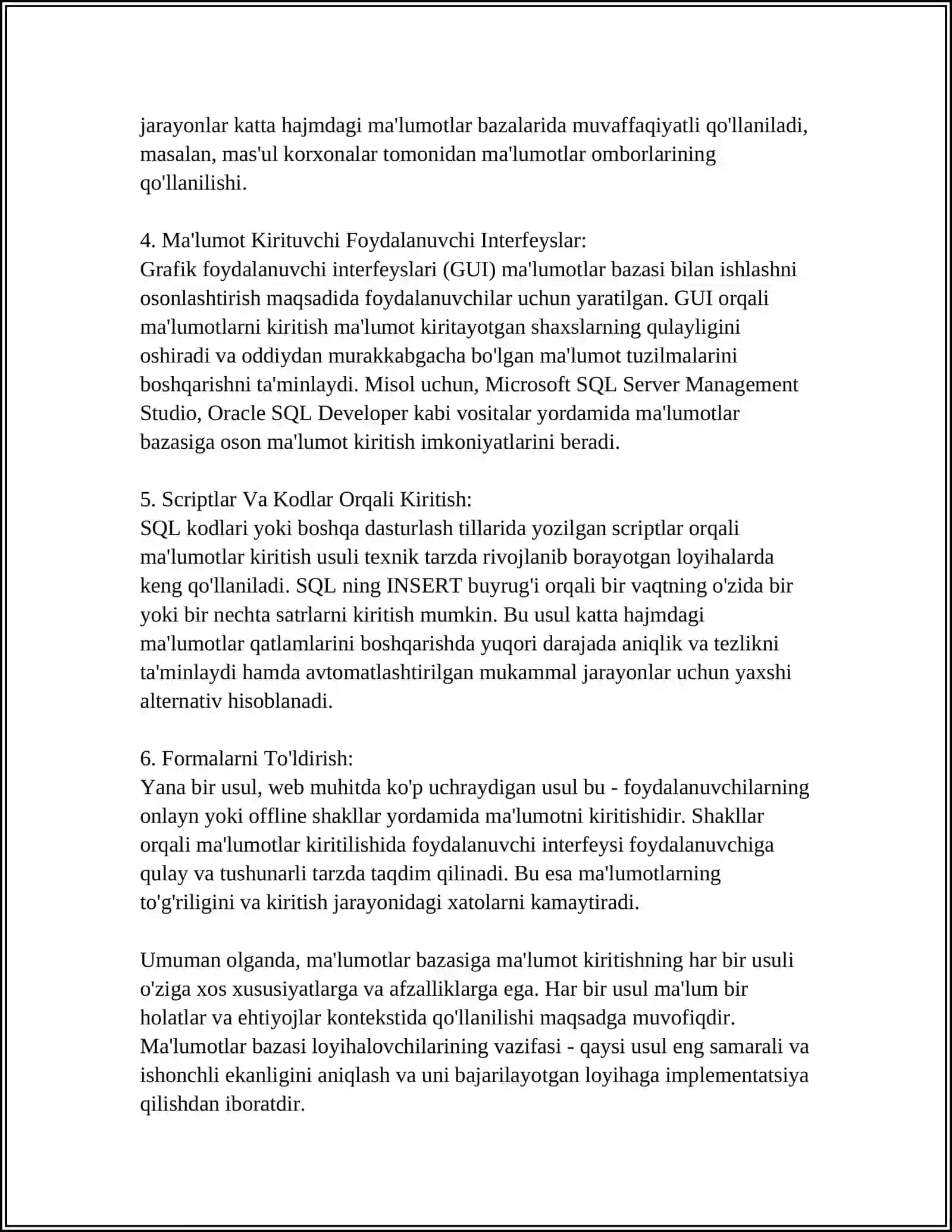 MAʼLUMOTLAR BAZASIGA MAʼLUMOTLAR KIRITISH 4
