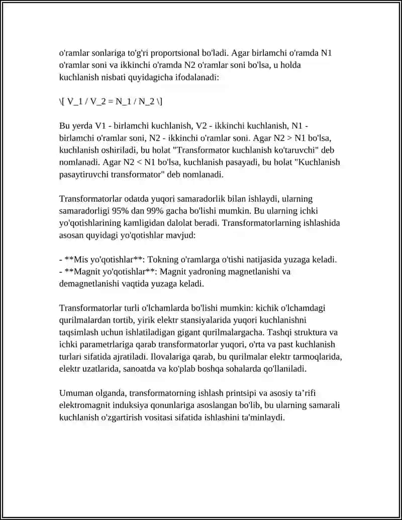 TRANSFORMATOR VA ULARNING TAVSIFLARI 4