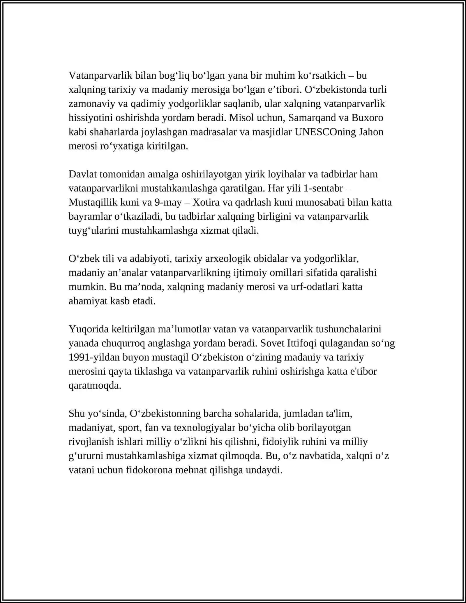 MUSTAQIL ISH: VATAN JON FIDOLIKDIR 4