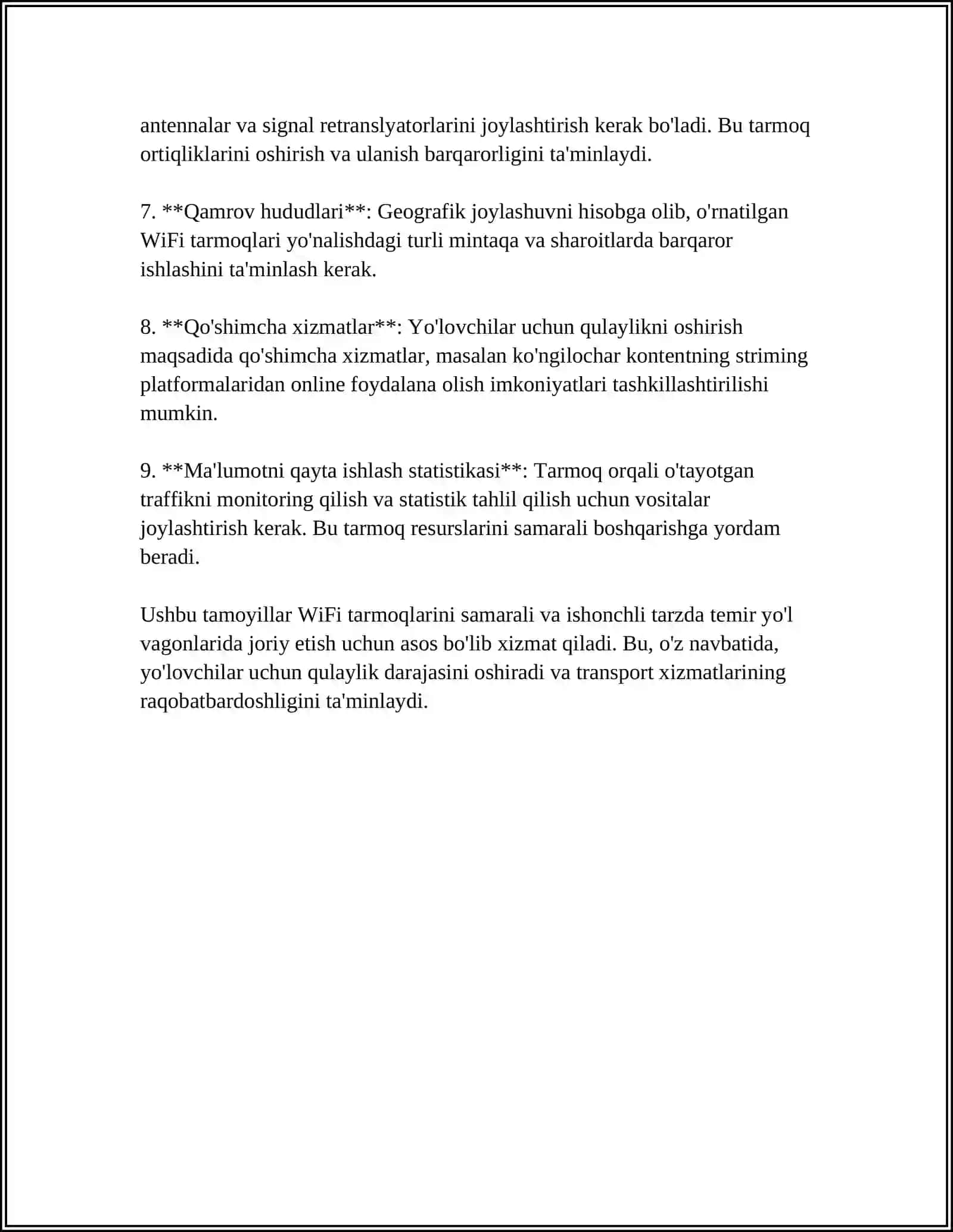 WIFI TARMOQLARINI TEMIR YOL VAGONLARIDA YOLOVCHILARGA XIZMAT KORSATISH UCHUN TASHKIL ETISH 4