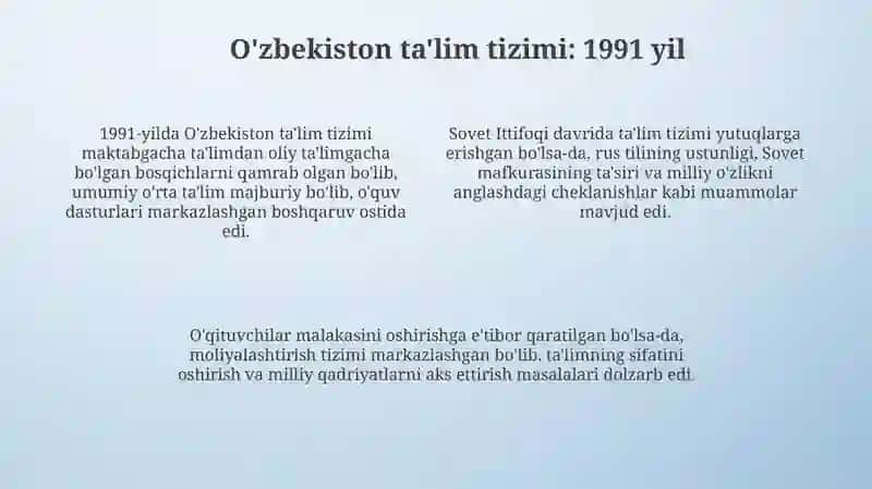 Oʻzbekiston taʼlim tizimi: 1924-1991 yillar qiyosiy tahlili 4