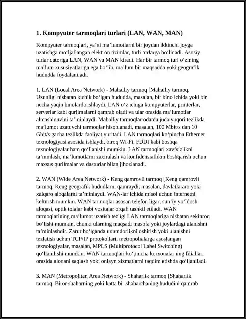 KOMPYUTER TARMOQLARI. INTERNET TARMOG‘I, ULARNI TASHKIL ETISH 4