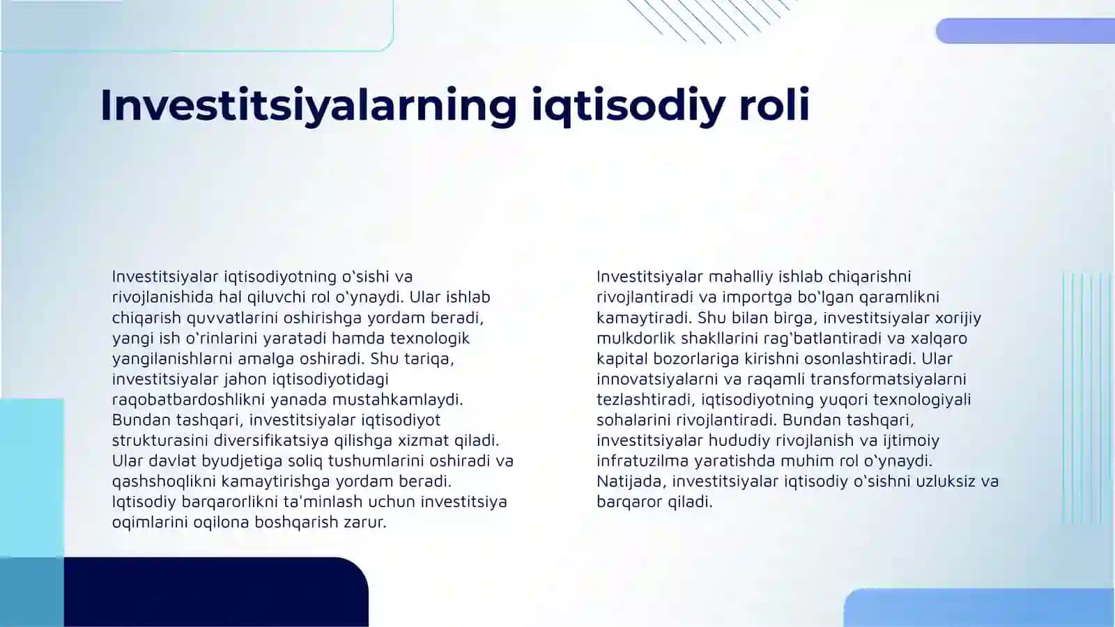 Investitsiyalar va Ulardan Samarali Foydalanish 4